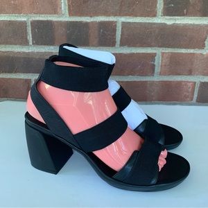 Naturalizer Womens Genn Ascend Black Leather Fabric Block Narrow Heel Sandal 8